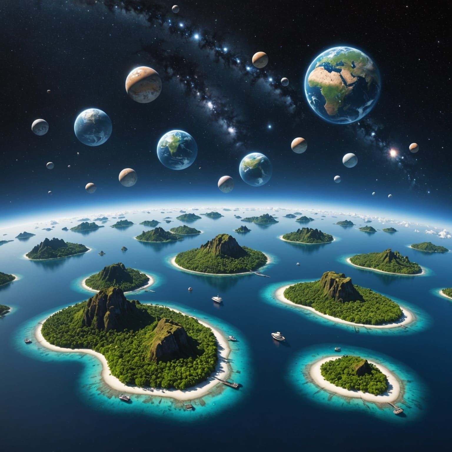 Mystical Islands Floating in Cosmic Space