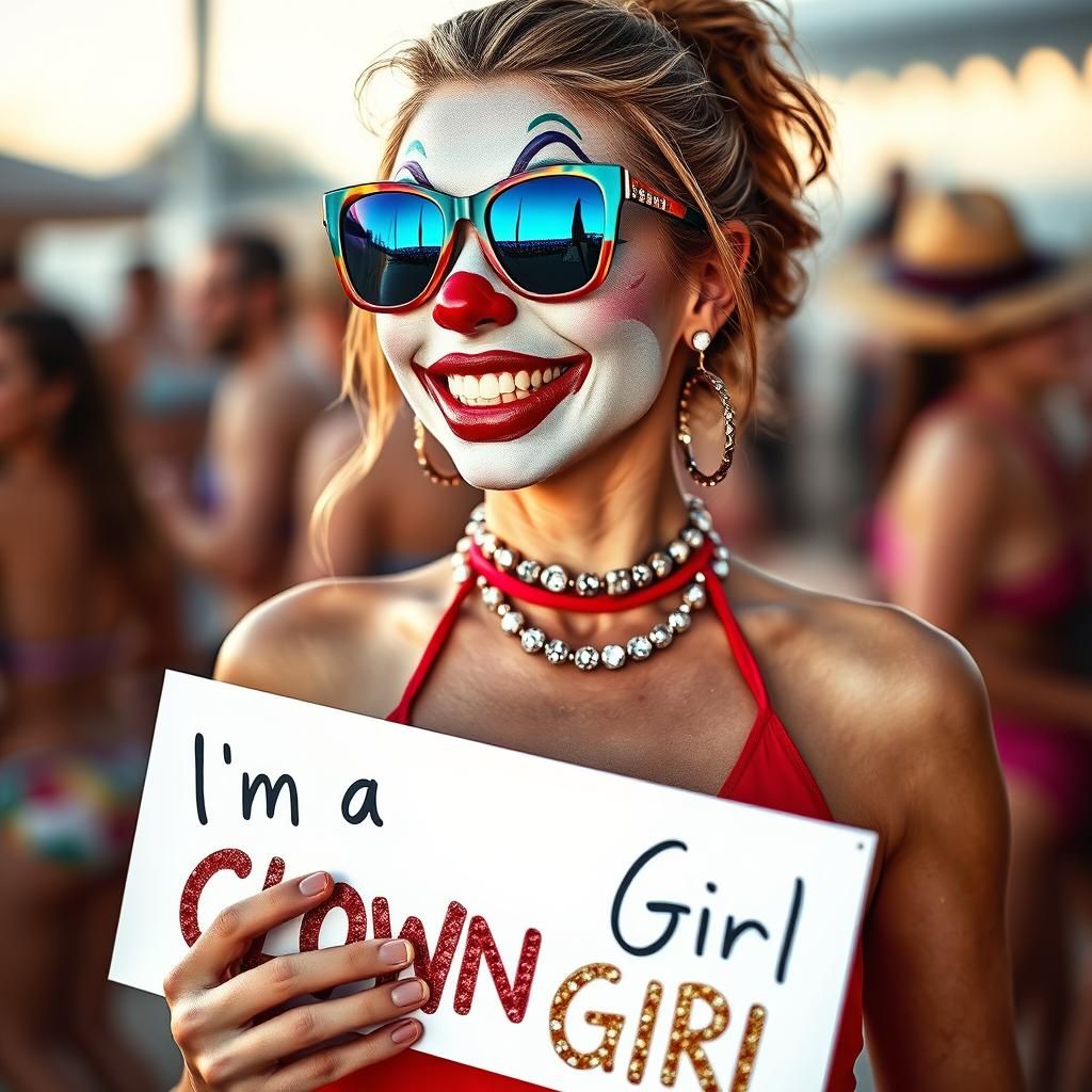 Glamorous Clown Girl Portrait at Beach Party