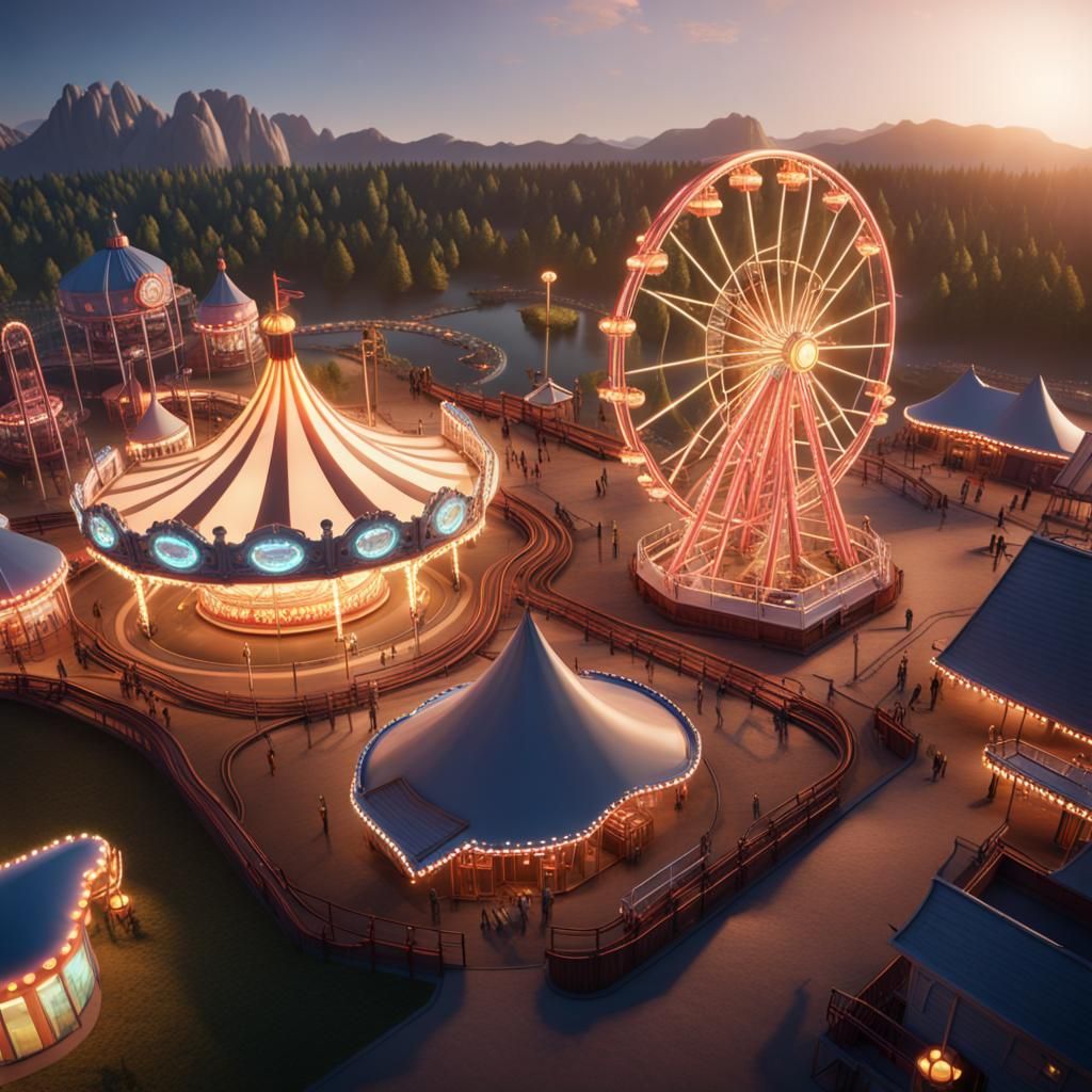 Theme Park View from Roller Coaster in Unreal Engine