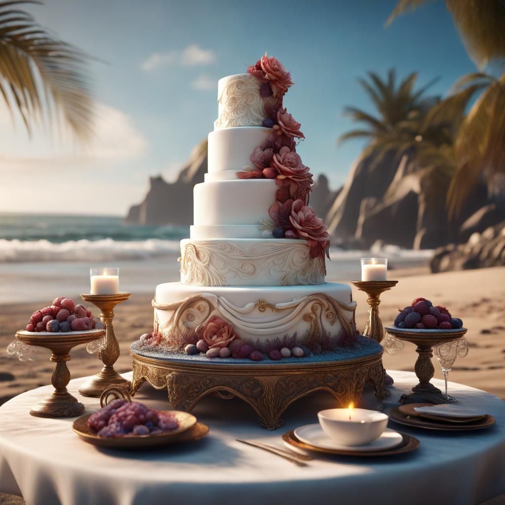 Epic Beach Wedding Cake: Fantasy Concept Art