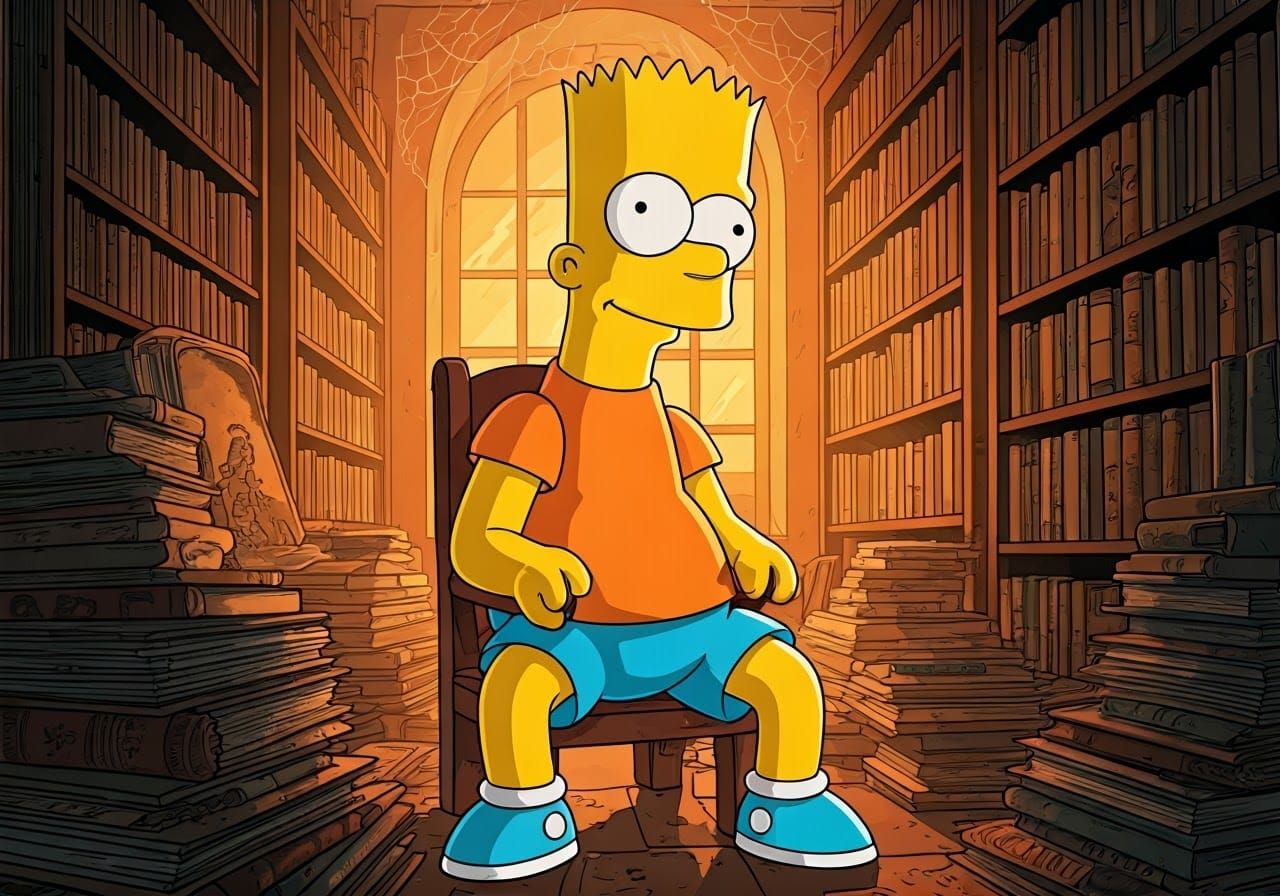 Bart in a comic library