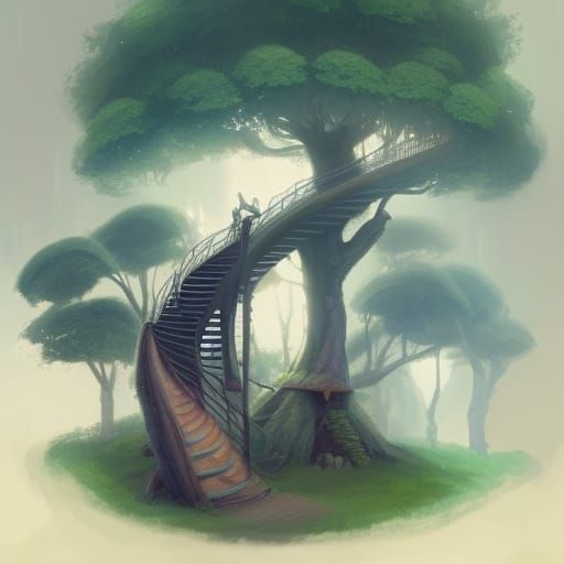Cozy Treehouse in Lush Forest: Fantasy Concept Art