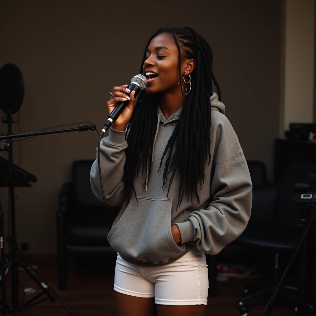 Kenyan Artist Singing in Recording Studio