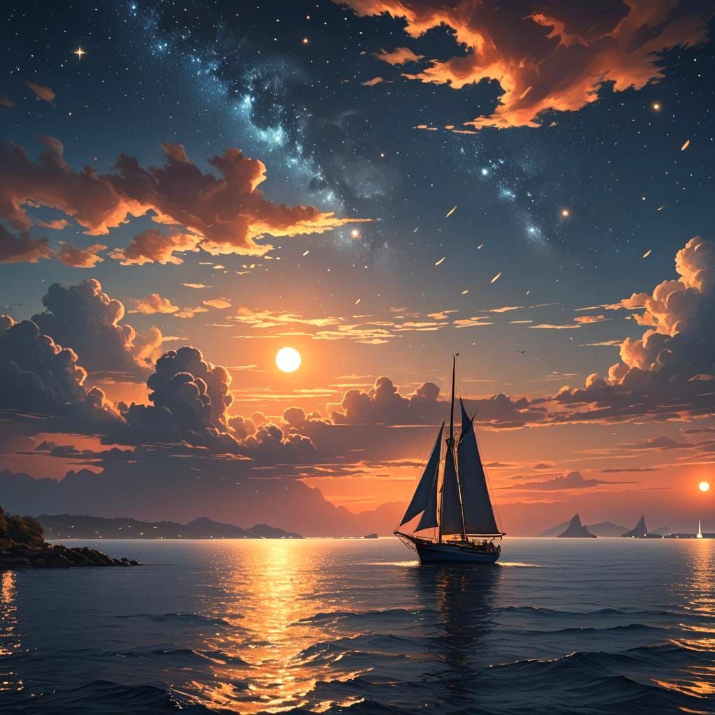 Tranquil Ocean Horizon at Dusk in Matte Painting Style