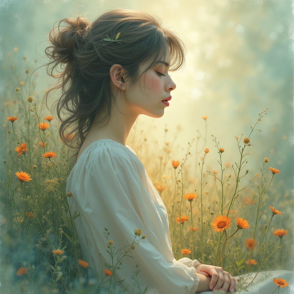 Serene Woman in Nature: Fantasy Art