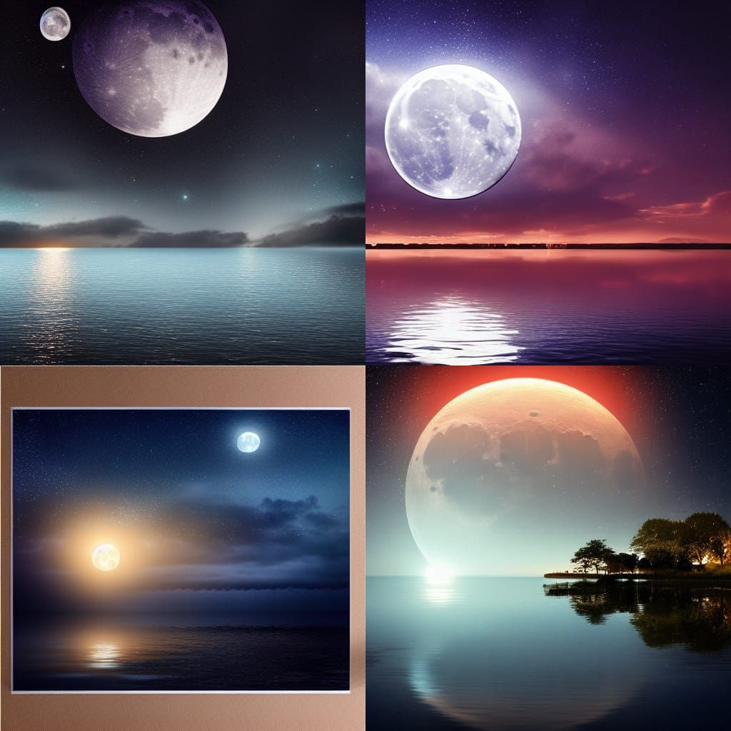 Moonlit Horizon with Stars and Water Reflection