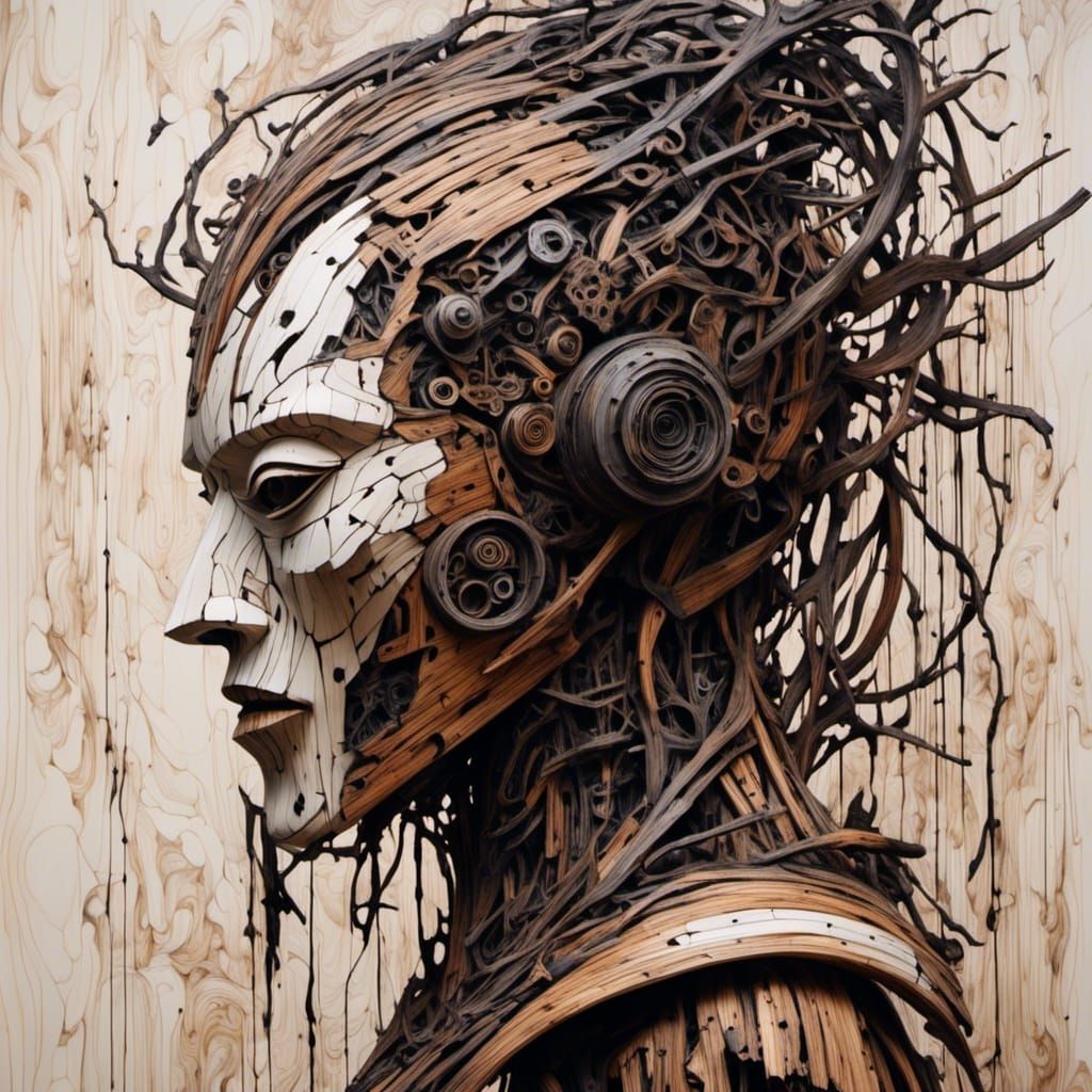 Intricate Cyborg Design as Impasto Oil Painting