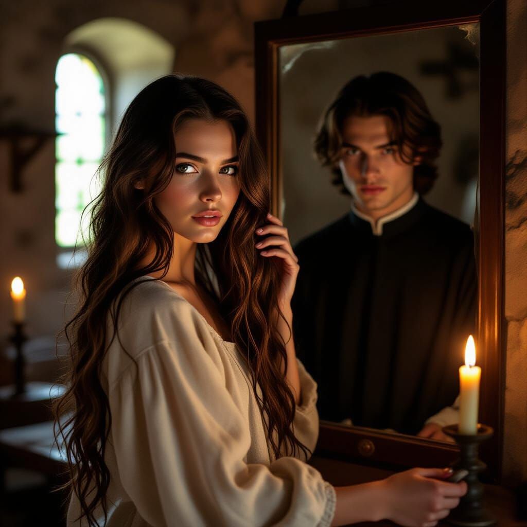Candlelit Reflection: A Monastic Scene in Digital Photograph...