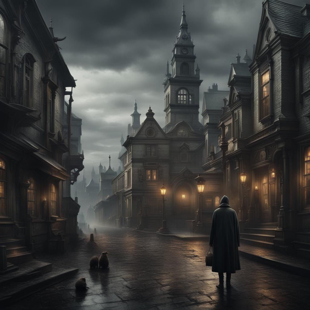 Haunted Town with Creatures: Digital Matte Painting