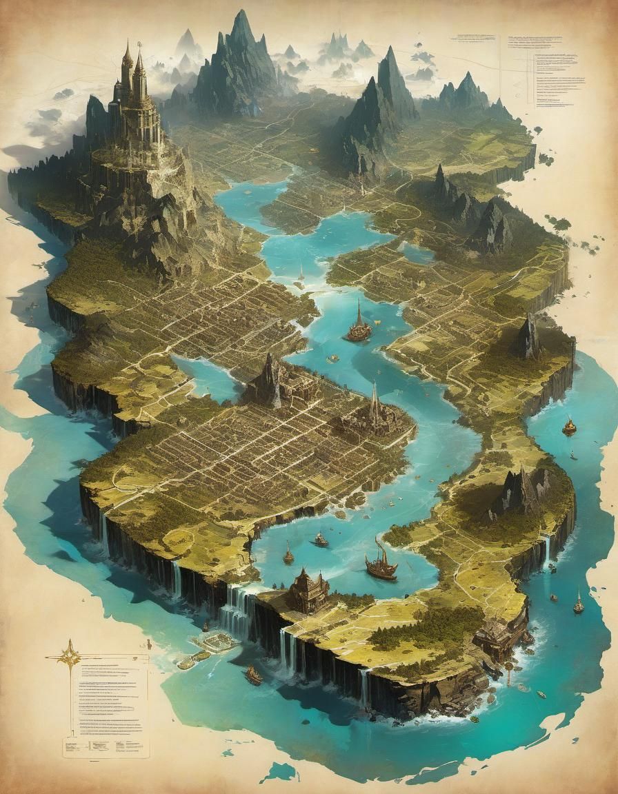 Detailed Fantasy RPG World Map as Impasto Painting