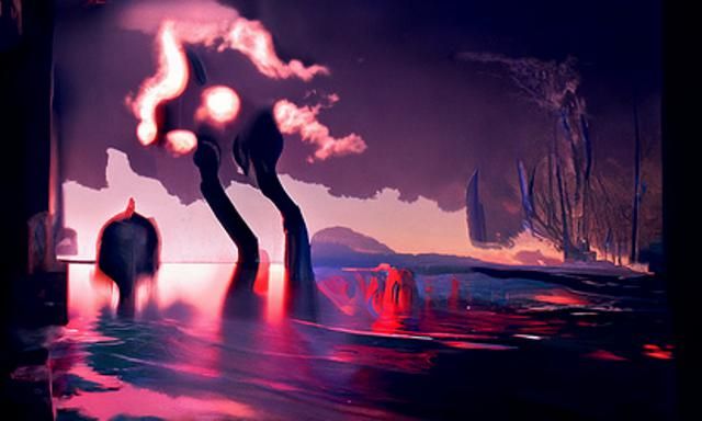 Surreal Candyland Moonscape in Gouache and Oil