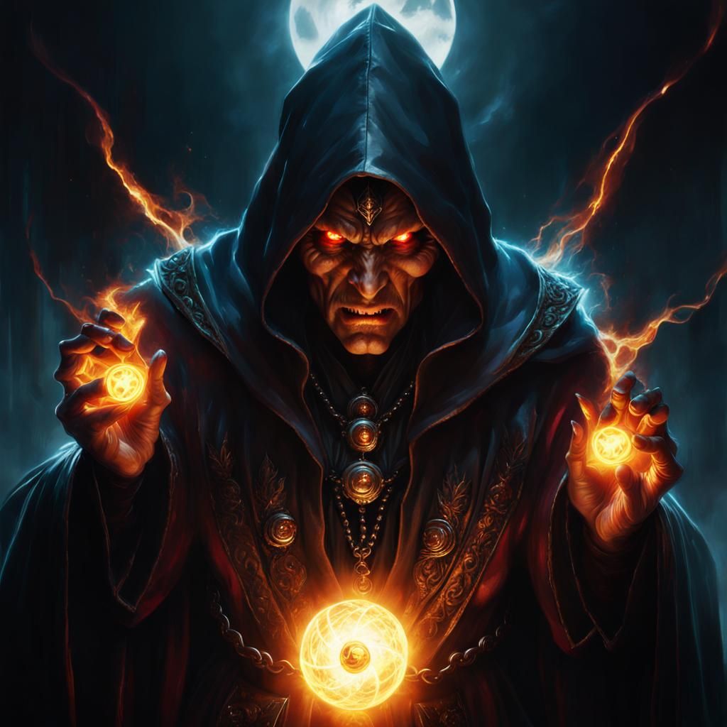 Powerful Dark Sorcerer Portrait in Magicpunk Style