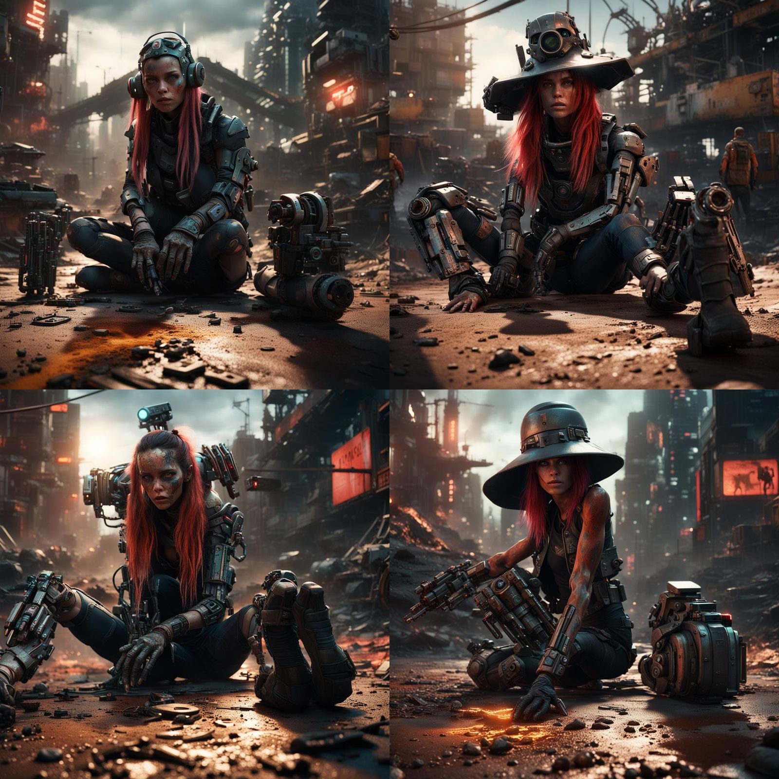 Cyberpunk Cyborg Girl in Wasteland City, 8K