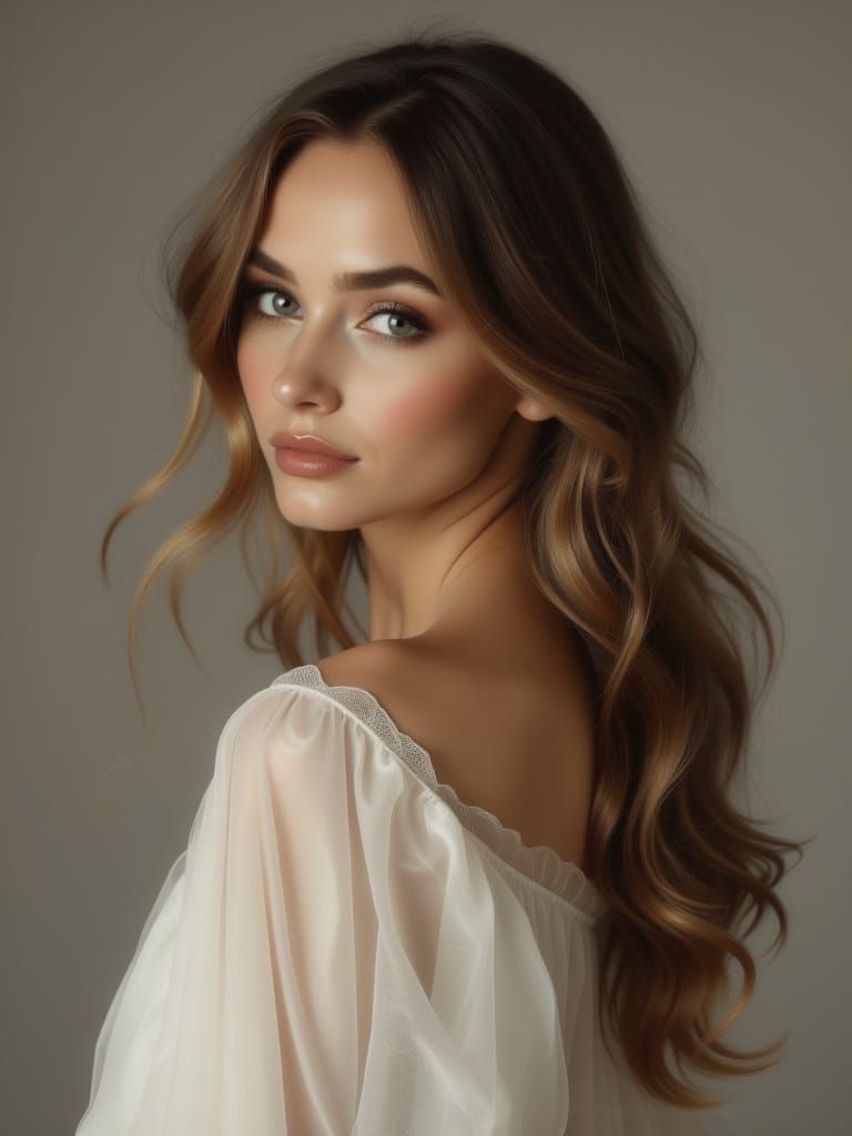 Detailed Portrait of a Young Woman in Soft Studio Light