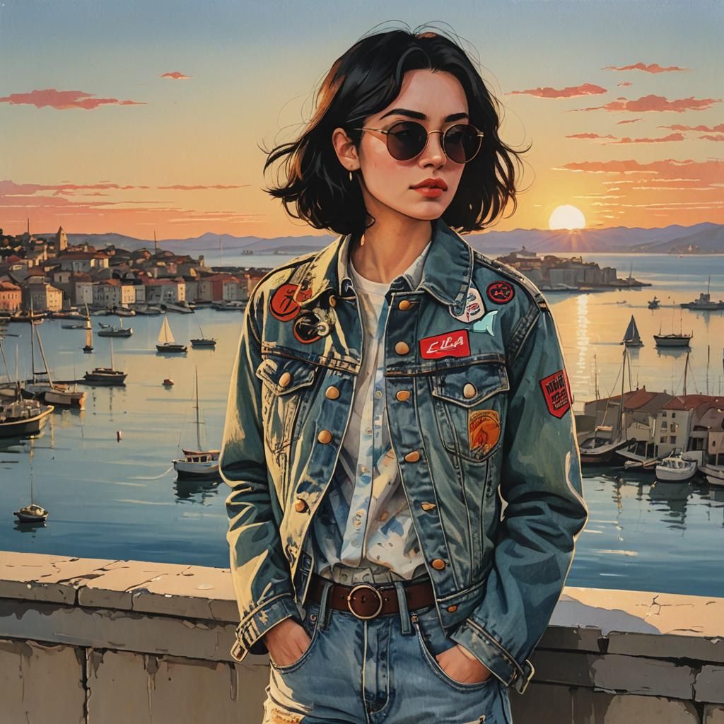 Young Woman in Denim at Sunset: Classical Style