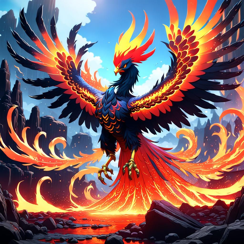 Anime Lava Phoenix Detailed Matte Painting