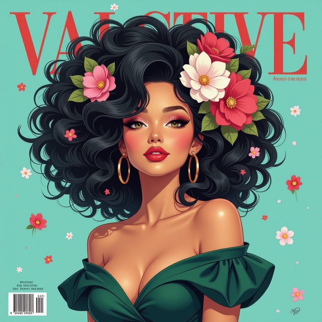 Magazine Cover of Woman with Floral Hair