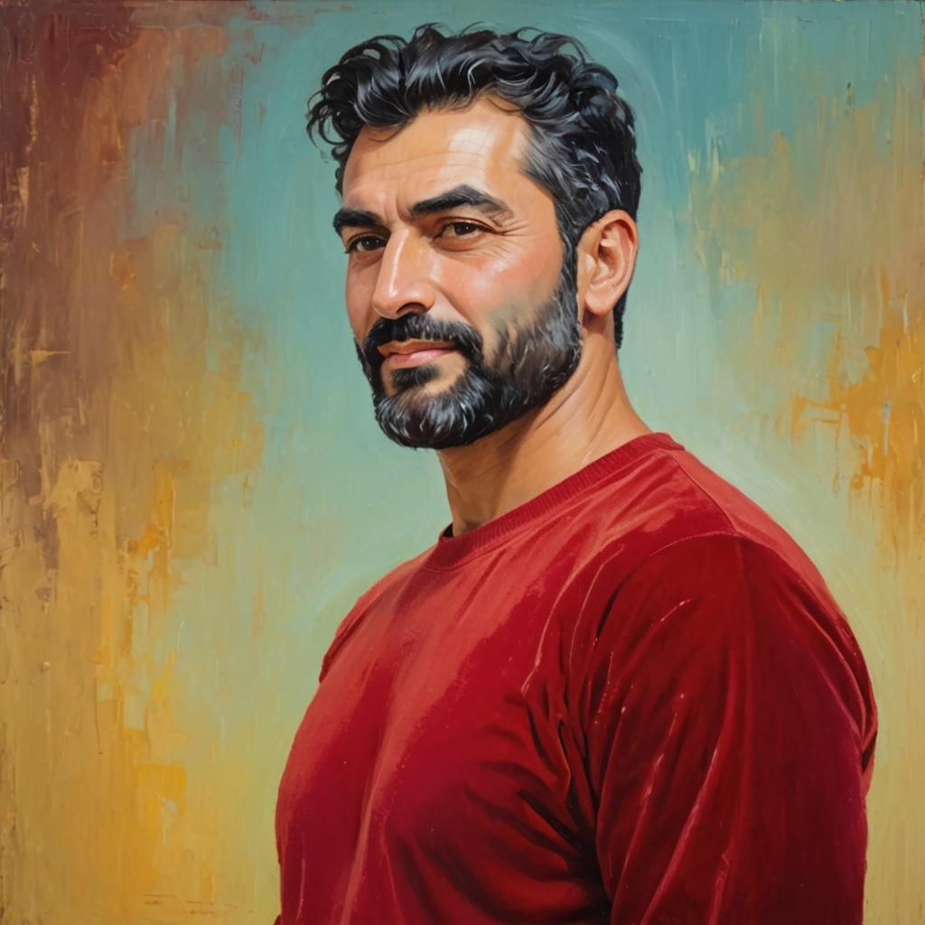 Handsome Man in Neo-Impressionistic Expressionist Oil Painti...