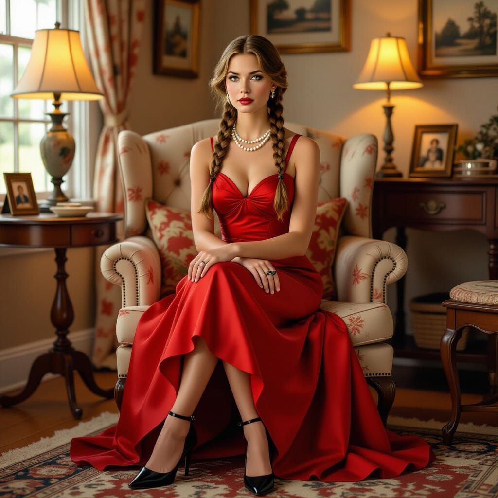 Farm Girl's Prom Portrait in Sentimental Realism Style