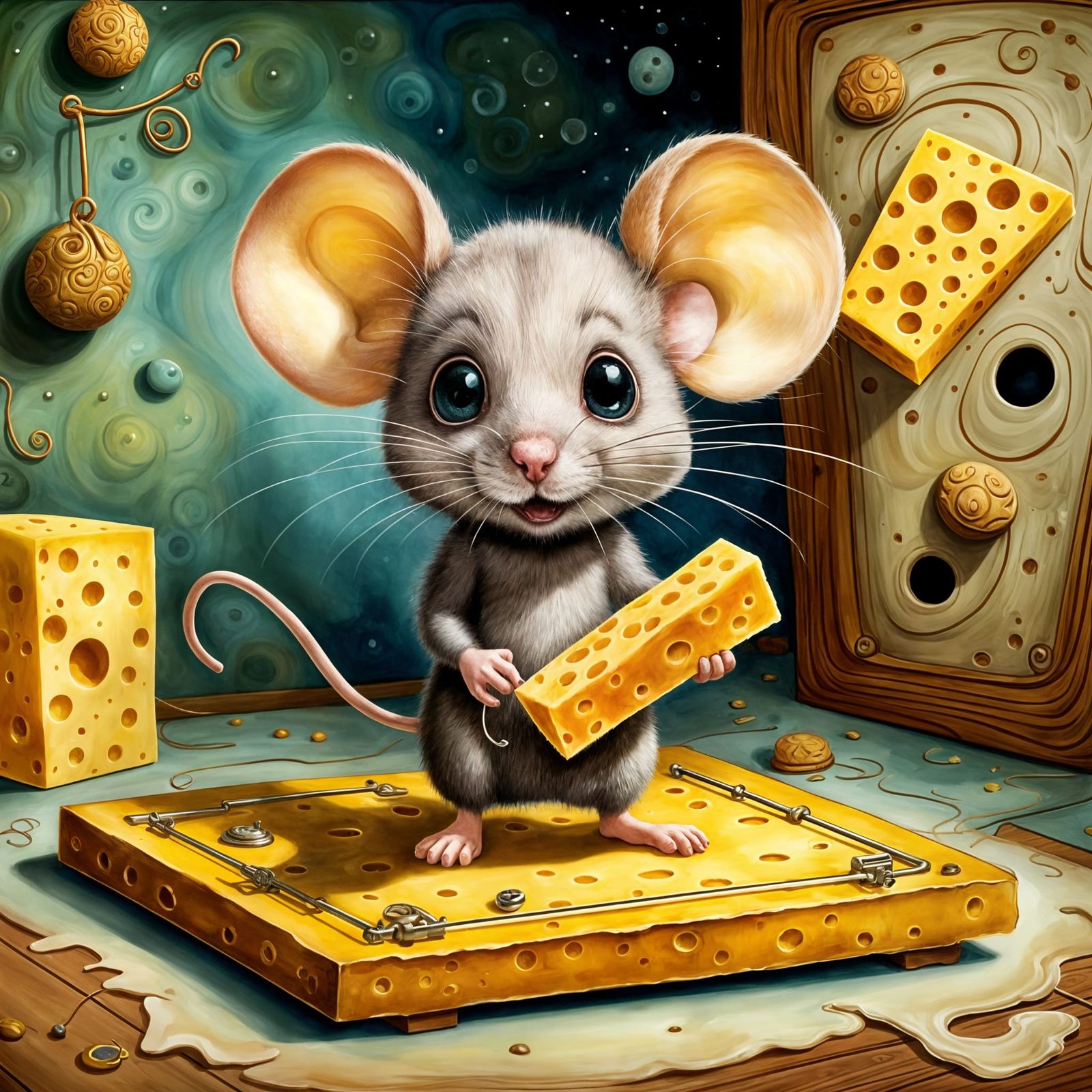 Mouse and Mousetrap in Surrealist Style