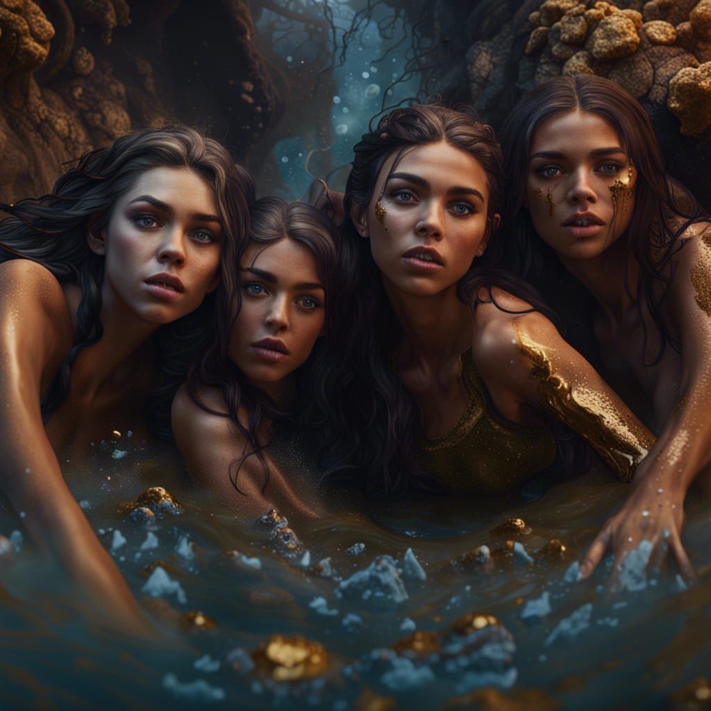 Women Sinking in Quicksand: Detailed Matte Painting