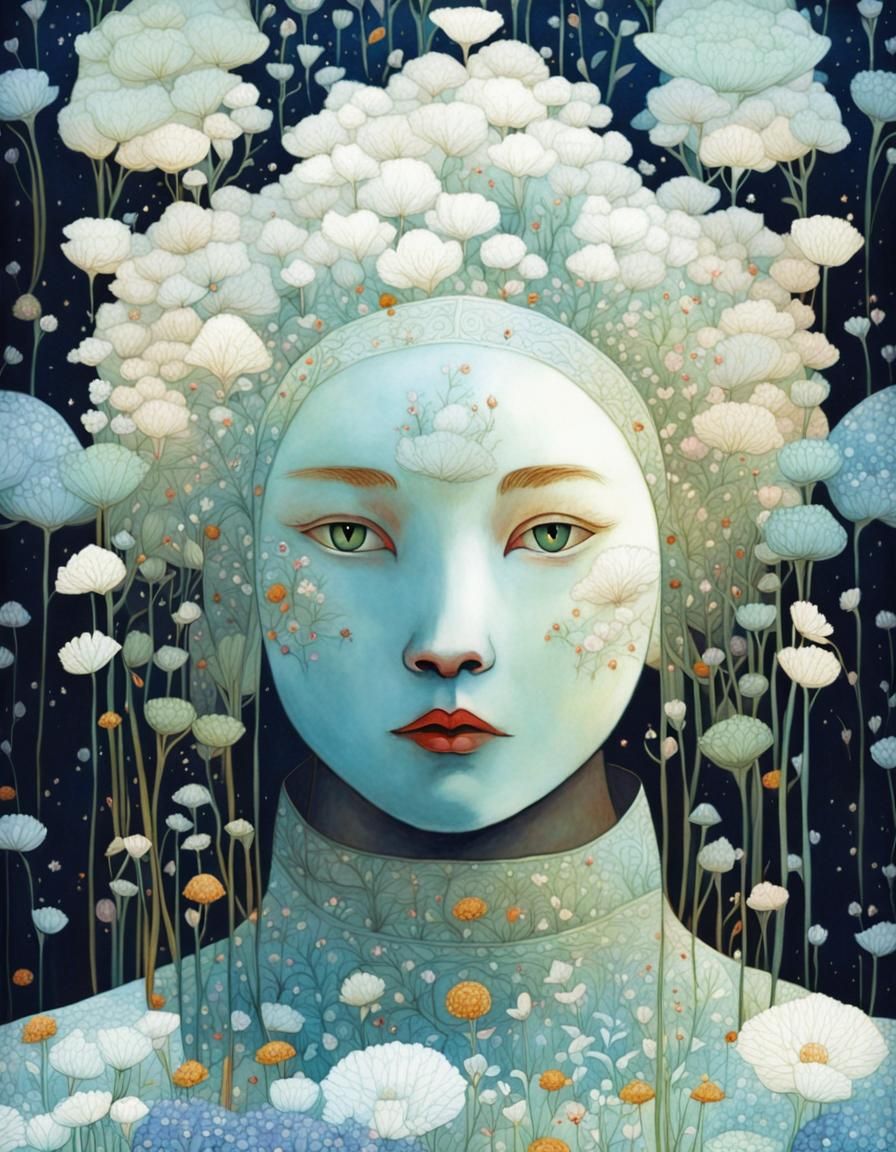 Cat in Flower Meadow, Golden Age Illustration