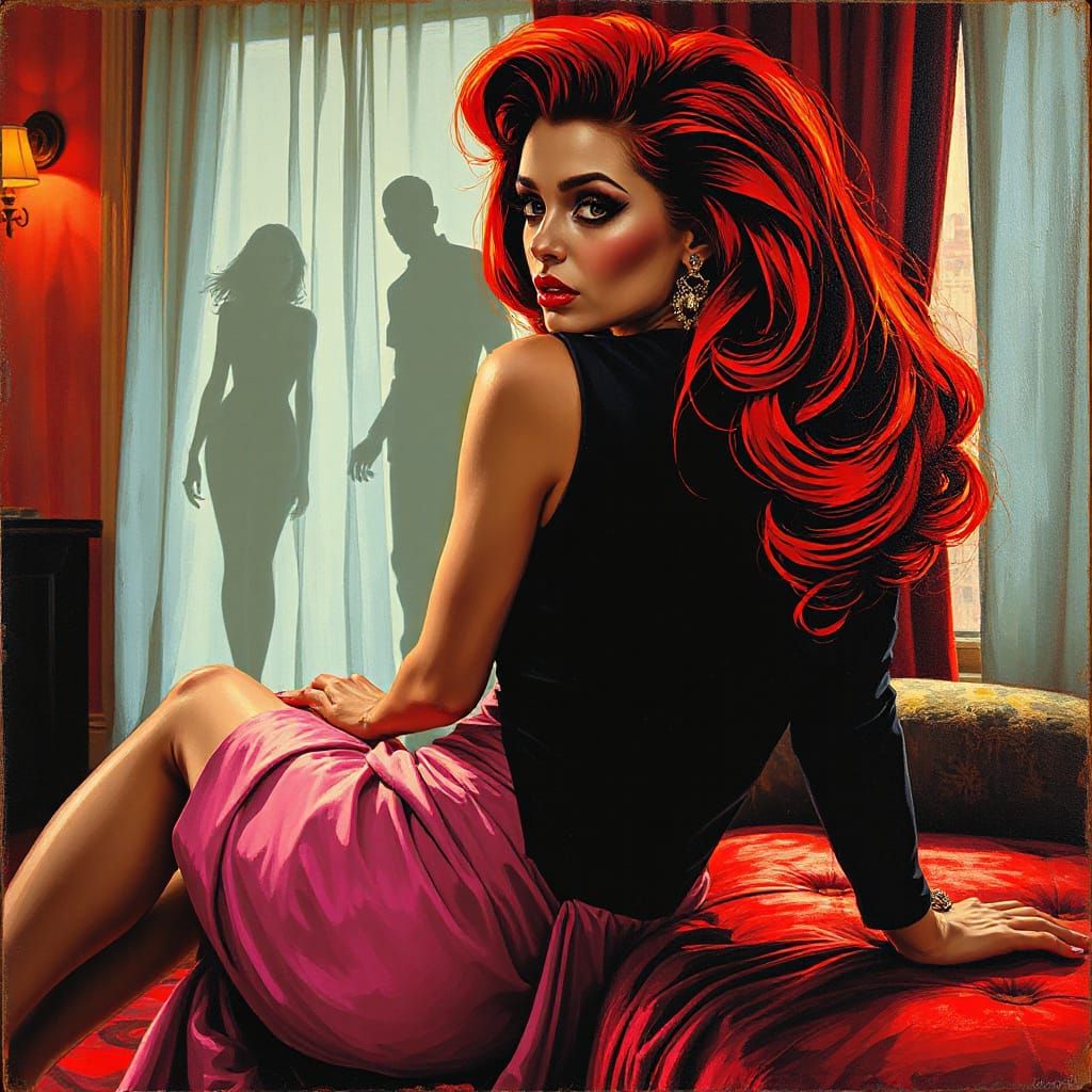 Hollywood Zombie Pin-Up Girl in Abstract Oil Painting Style