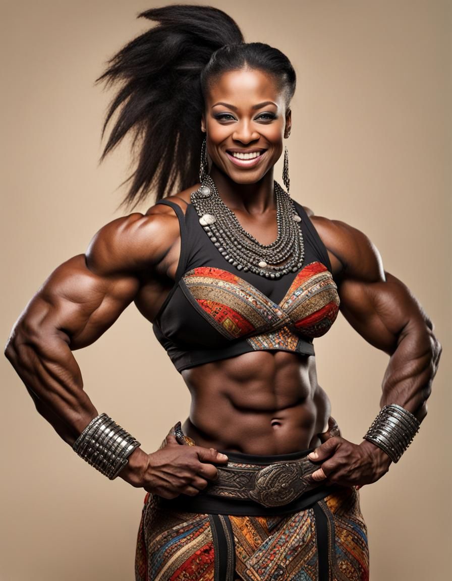 Heroic Black Bodybuilder Flexing Massive Biceps