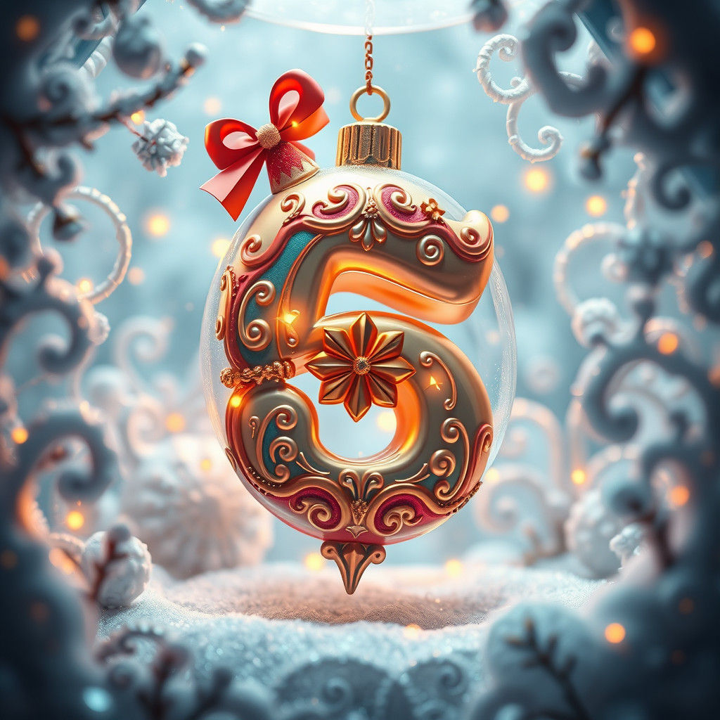 Cartoonish Christmas Number 5 Ornament in Snow Globe