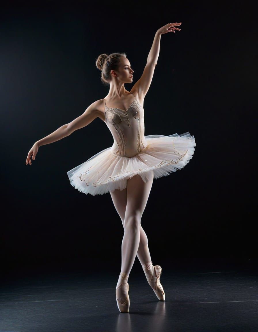 Ballet Dancer in Tutu and Tights Under Stage Lights