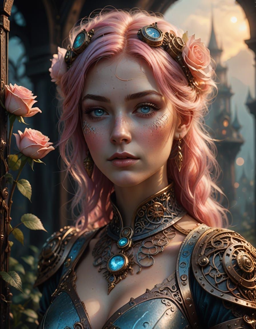 Steampunk Western Rose Portrait in Fantasy Illustration Styl...
