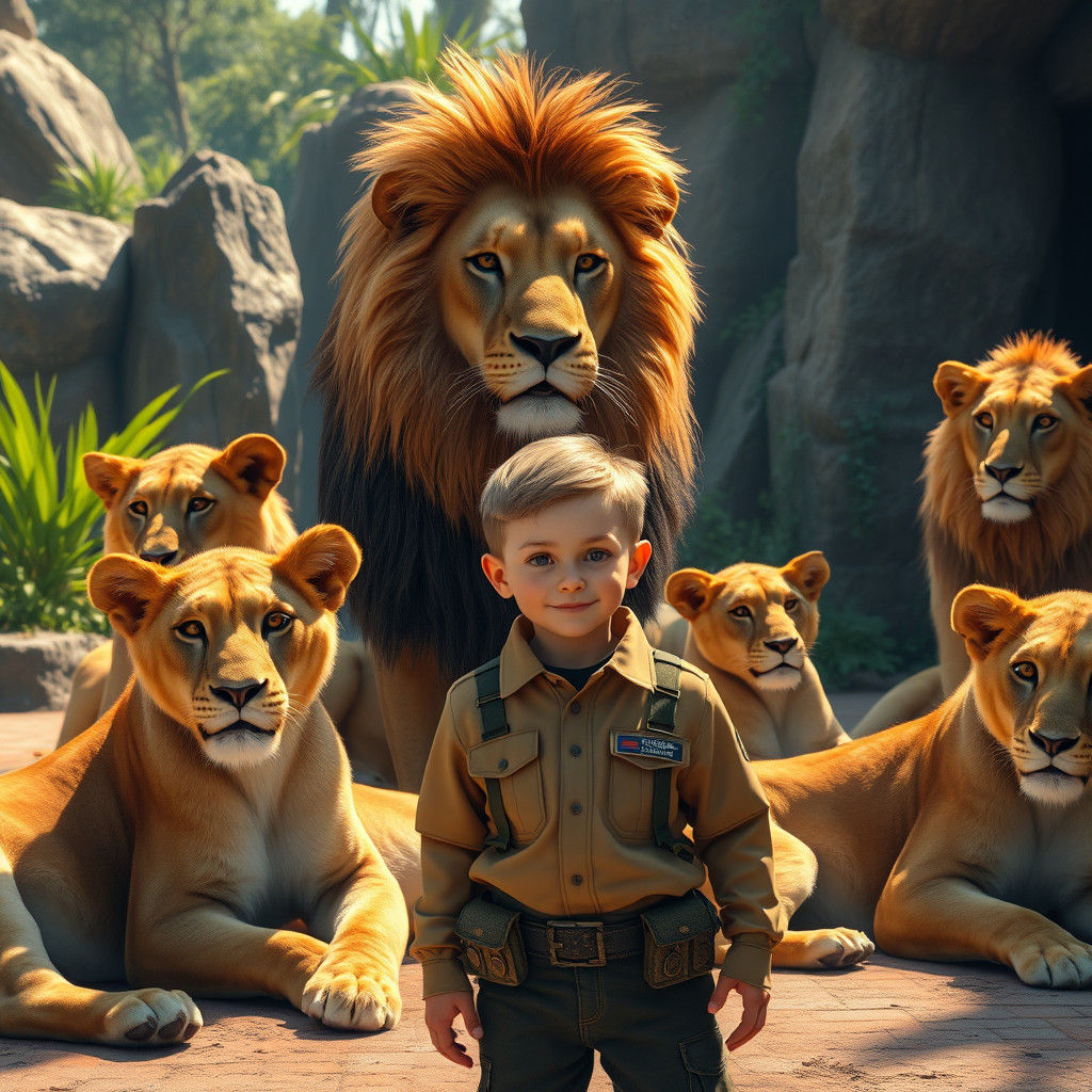 Lions in Zoo Enclosure as Fantasy Concept Art