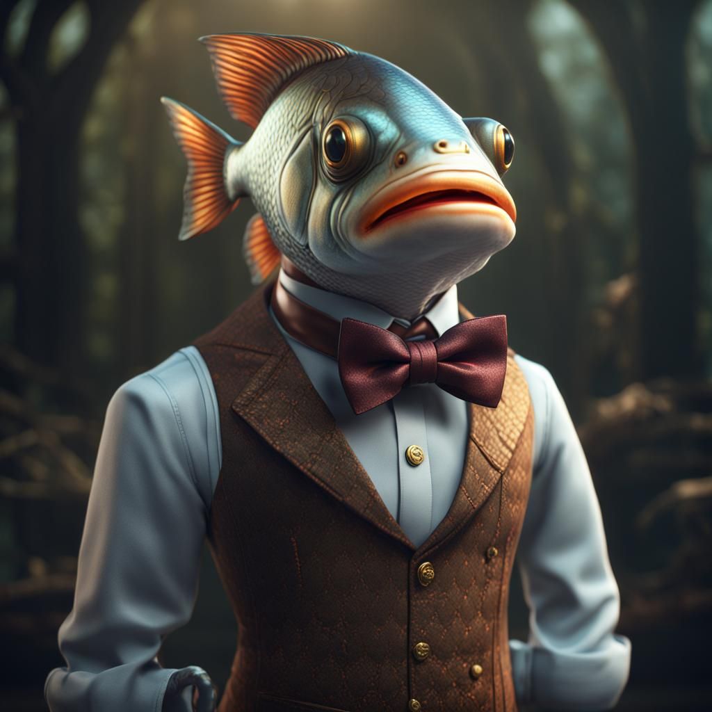 Fish in Waistcoat and Bowtie: Detailed Digital Painting