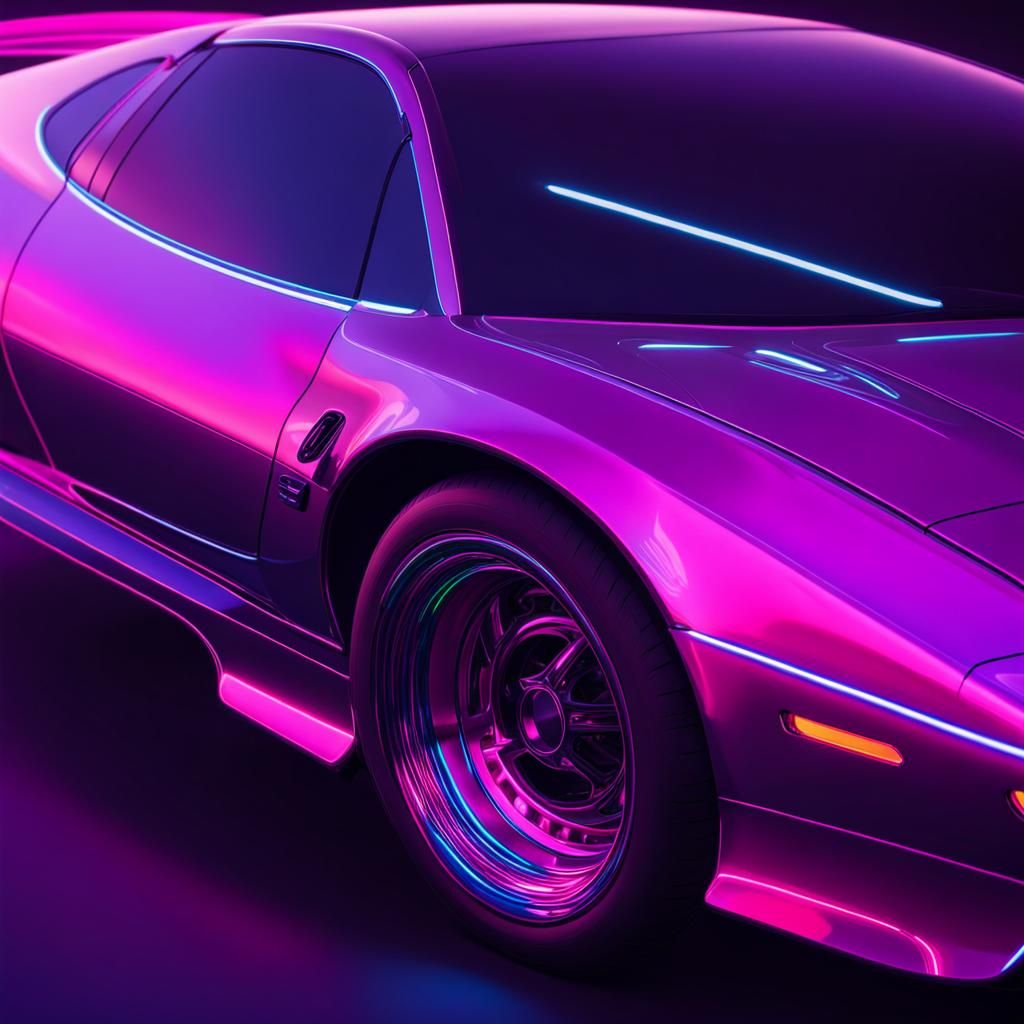Car Close-Up in Synthwave Neon Retro Style