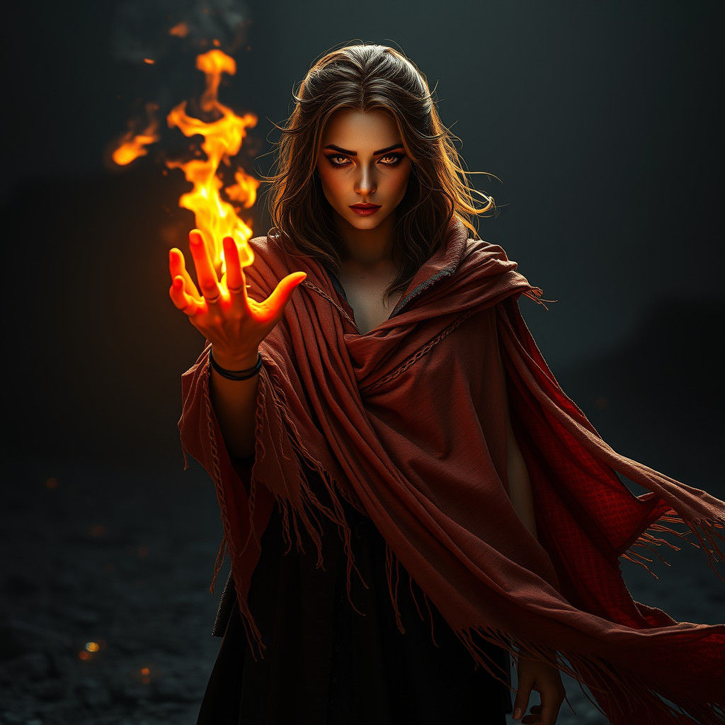 Woman with Fiery Eyes Radiating Power