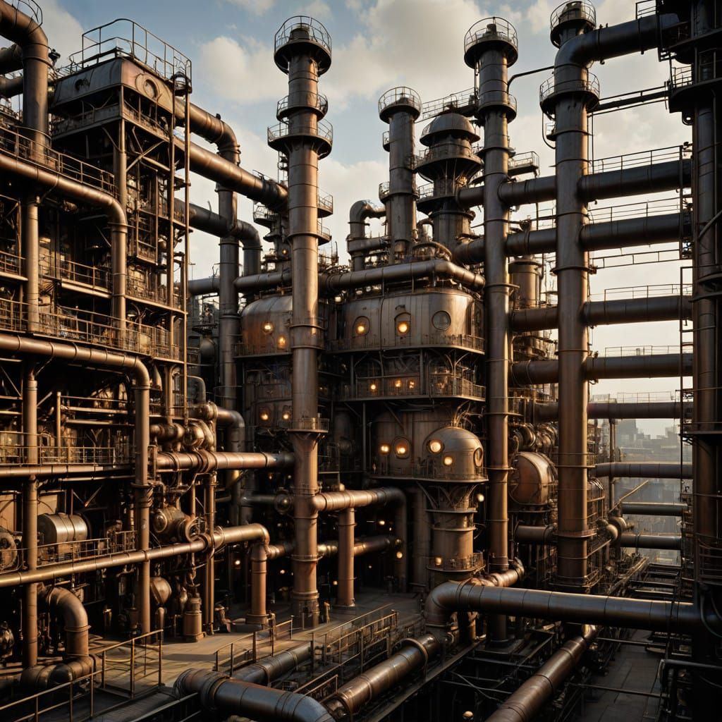 Steampunk Oil Refinery in Industrial Grandeur