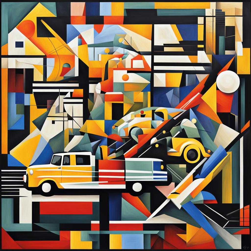 Acupuncture Taxi in Cubist Geometric Style