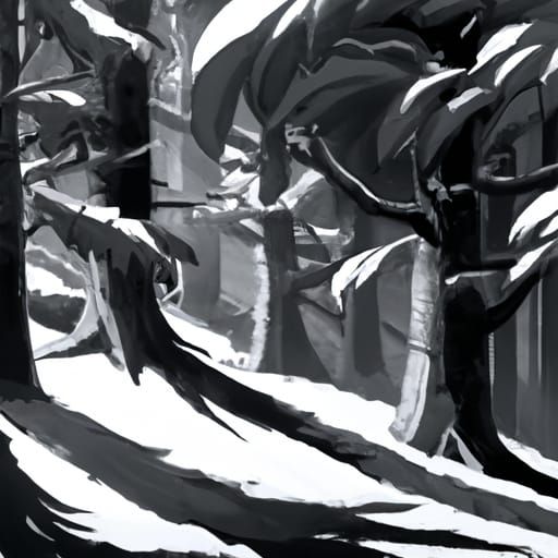 Eerie Red Eyes in Snowy Forest, 1980s Paperback Style