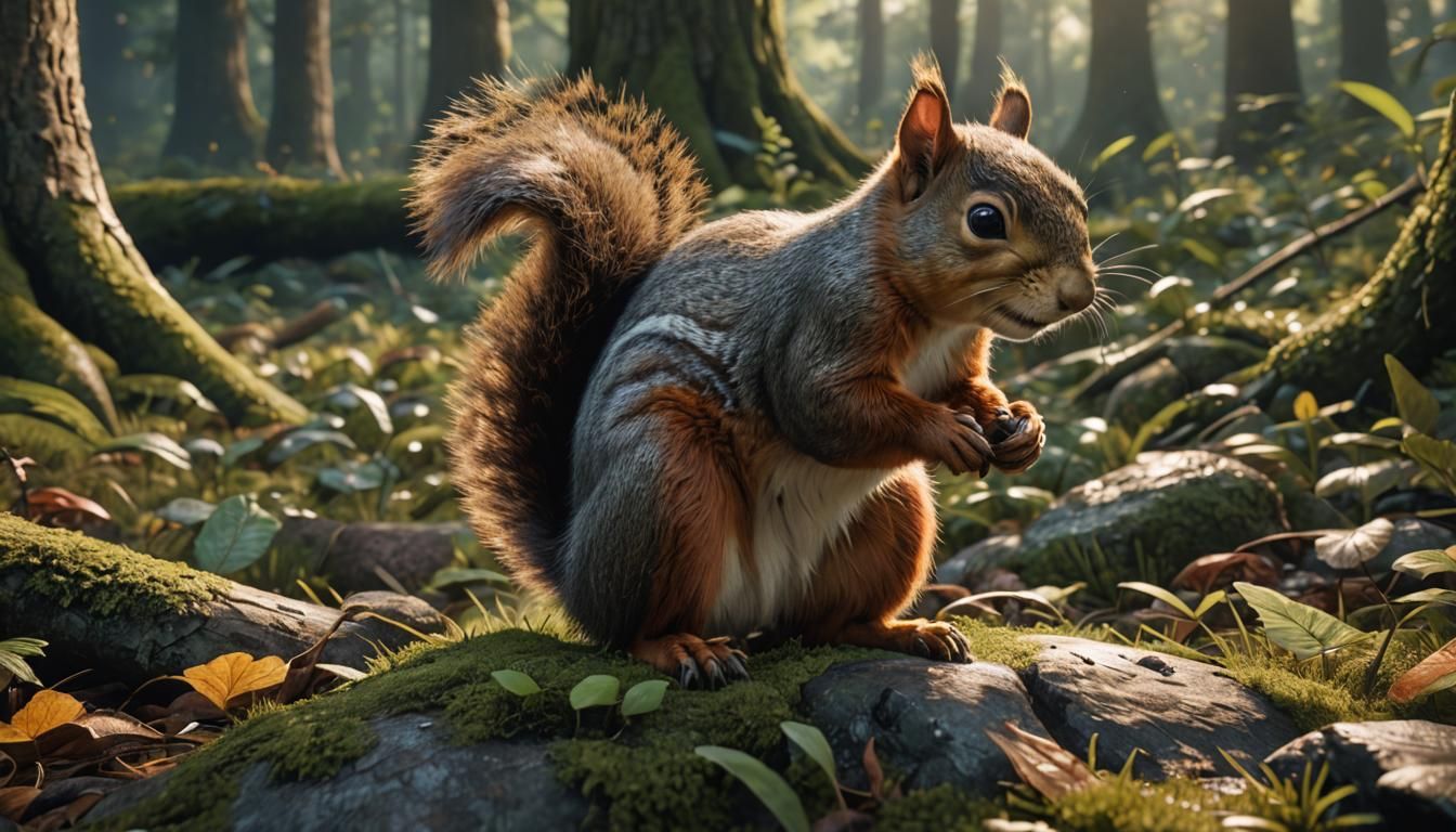 Squirrel Portrait in Enchanted Forest, Photorealistic Art