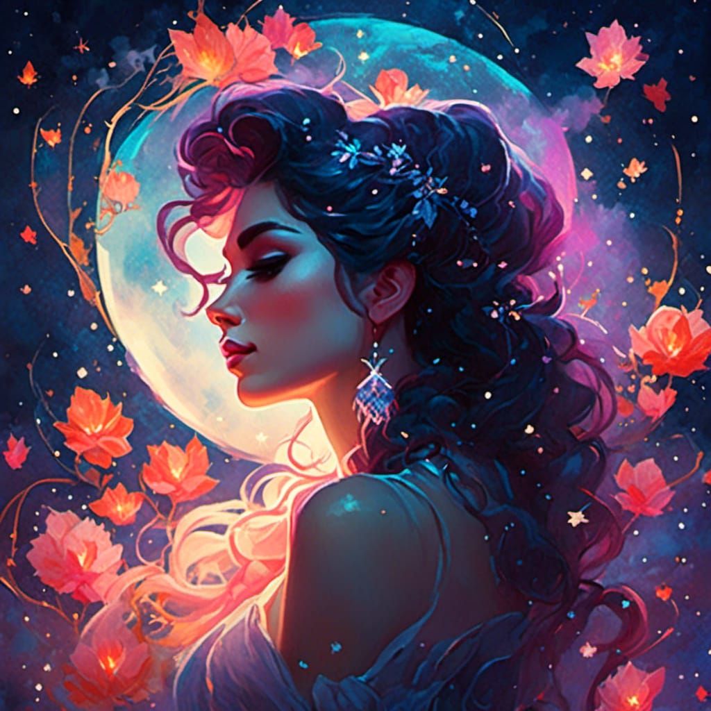 Cosmic Portrait in Leyendecker Style Watercolor