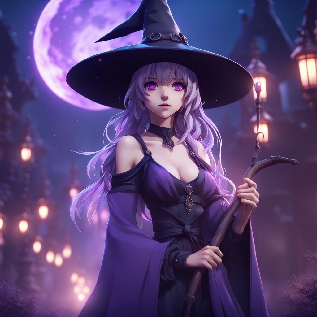 Anime Witch: Dreamy Purple Fantasy Art