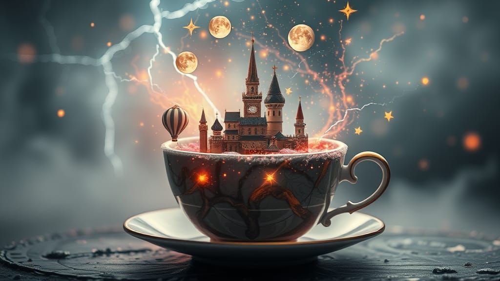 Magic Teacup: Miniature Fantasy World with Lightning