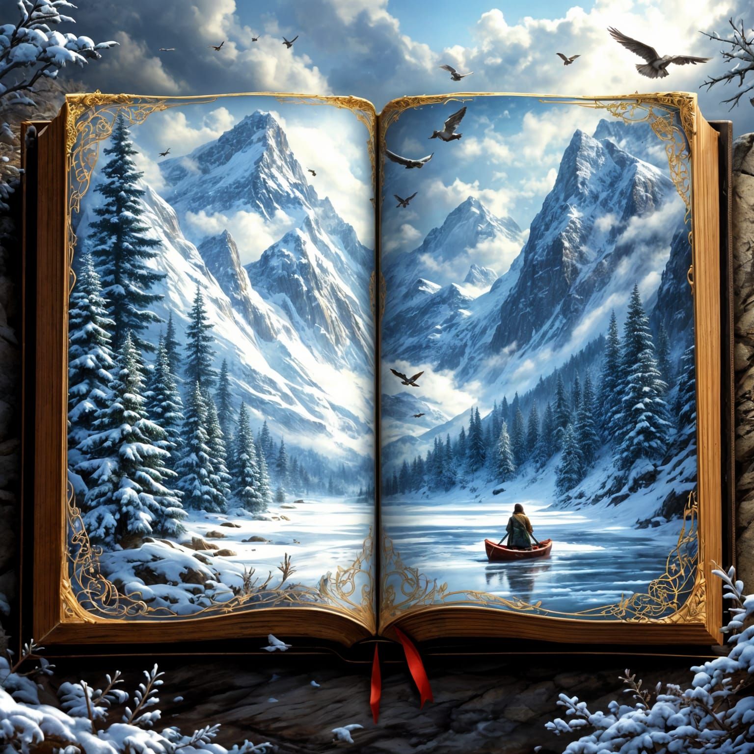 Fictional Fantasy World Emerge from Snowy Mountains