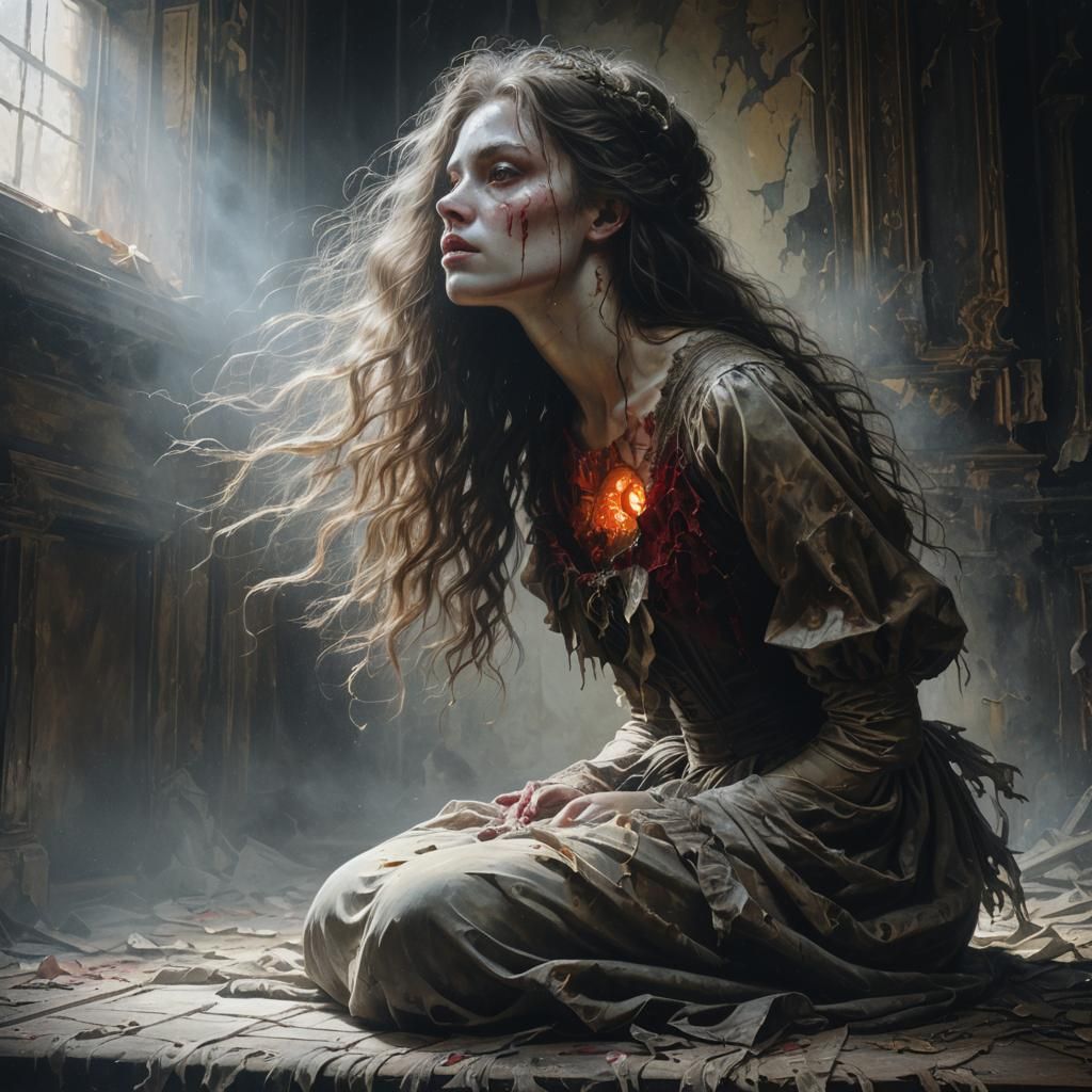 Eerie Surreal Portrait: Girl in Beksiński's Style