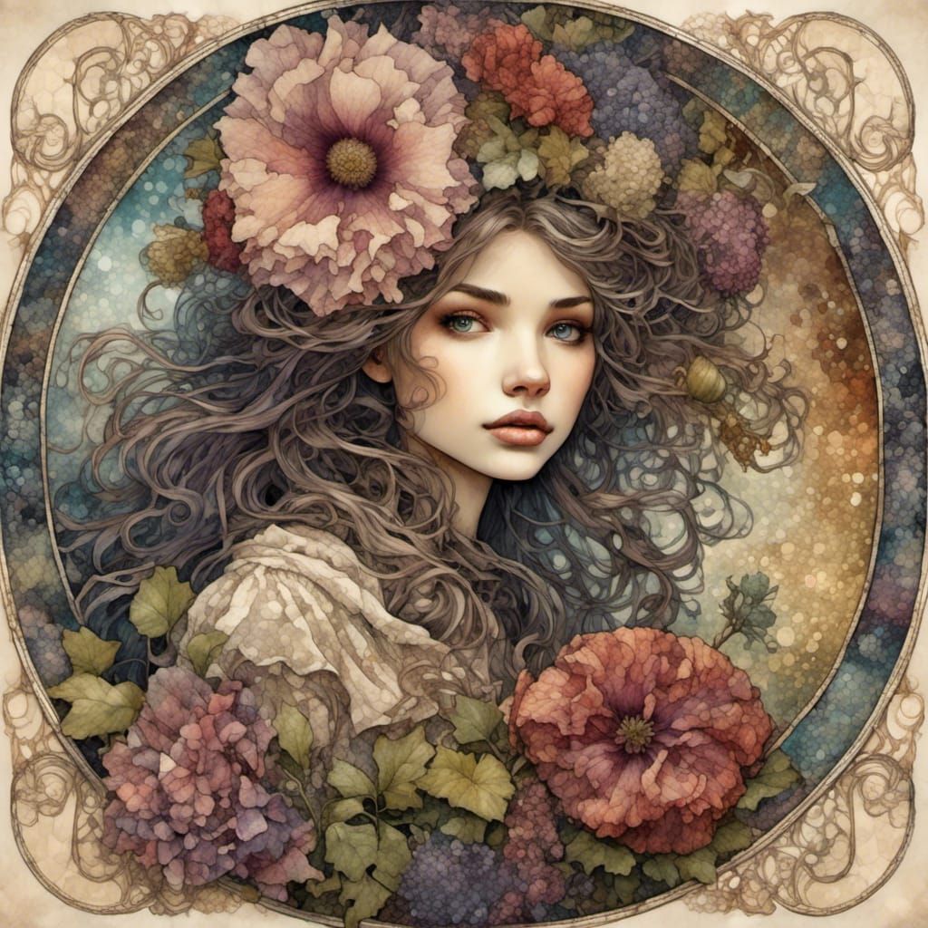 Hollyhock Flower in Storybook Illustration Style