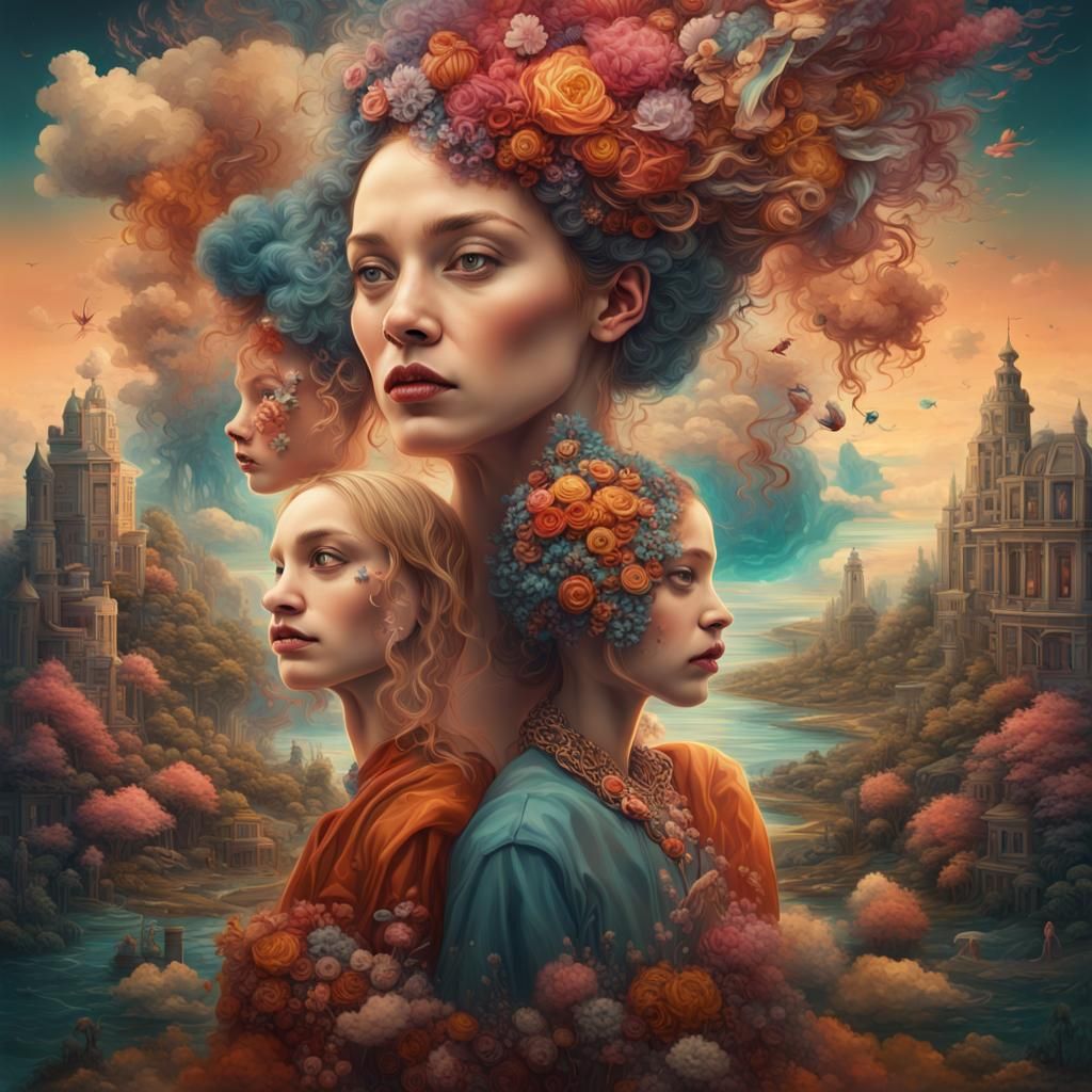 Dreamy Surreal Portrait of Mother and Daughter