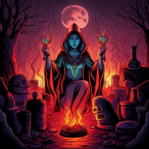 Pagan High Priestess Ritual: Dark Gothic Concept Art