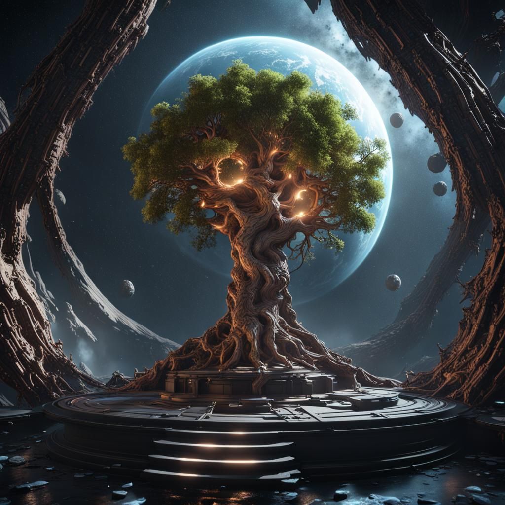 Yggdrasil in Fractured Space: Detailed Matte Painting