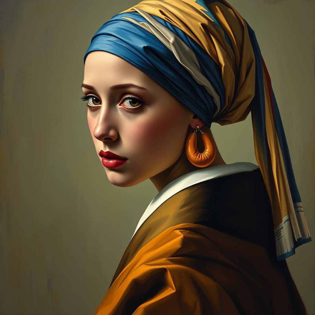 Girl with Hotdog Earring in Vermeer Style