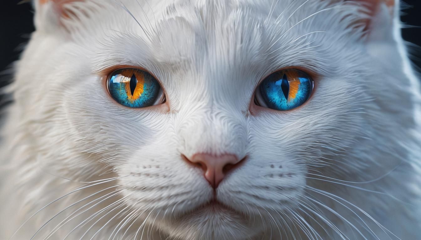 White Cat with Heterochromatic Eyes in Photorealistic Art